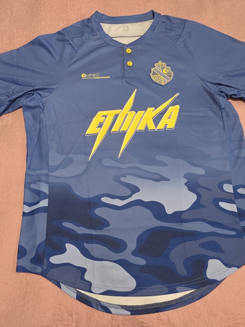 Ethika Blue Camo Athletic Jersey with Yellow Logo